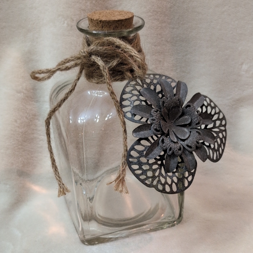 Decorative Glass Bottle with Flower Accent